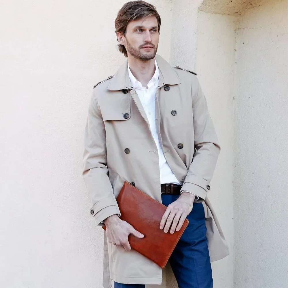 Leather Clutch for Men Organizer Wrist Bag Briefcase Handmade in Italy